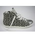 Deluxe handmade sneakers black and white , silver leather